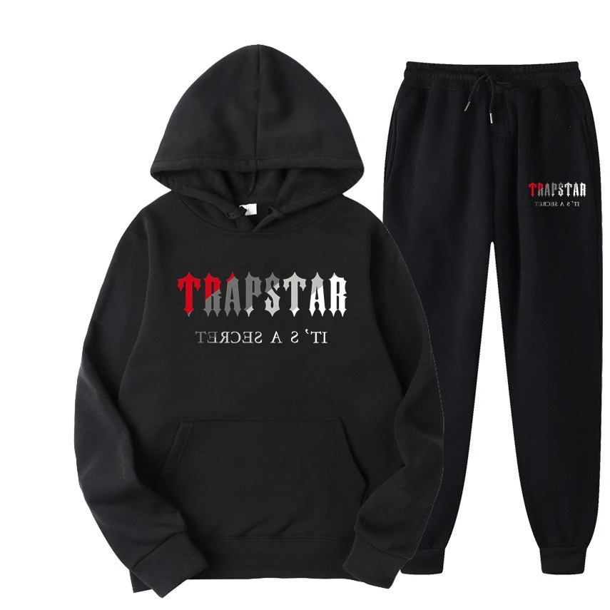 Trapstar Men's Fashion Printed Sweatshirt Set, Men's and Women's 15 Color Loose Sweatshirt and Two-piece Warm Jogging Pants