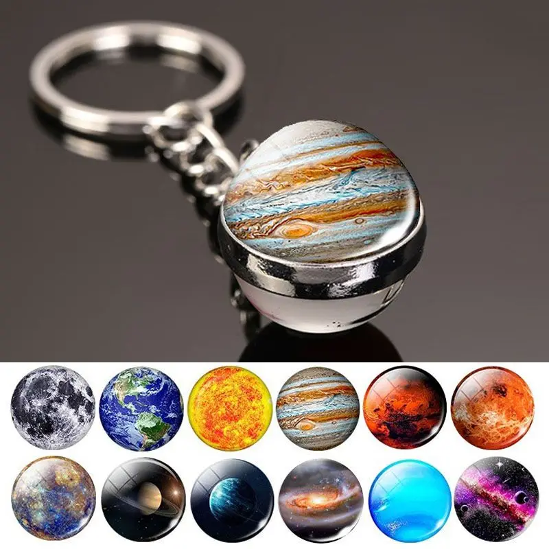 

Earth Sun Planet Car Key Ring Time Stone Double-sided Glass Ball Metal Key Chain Pendant Key Chain Car Accessories Fashion Gift