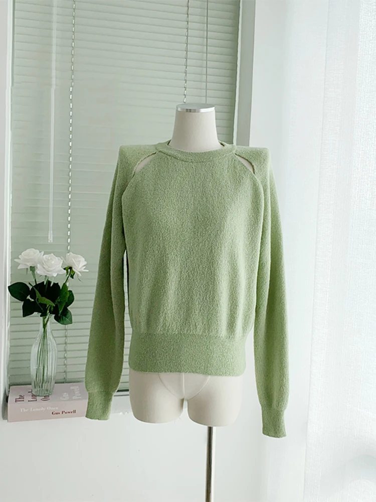 

Женский однотонный вязаный пуловер с круглым вырезом и длинным рукавом