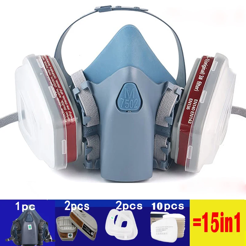 15In1 7502 Gas Mask Suit Industrial Painting Spraying Chemical Respirator Safety Work Filter Dust Face Mask For 3m 7502