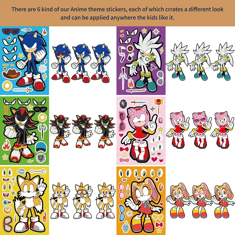 

Sonic the Hedgehog Disney Anime Figure Sticker Cartoon Anime Sonic Parent-child interaction DIY Puzzle puzzle Toy Kids Gift