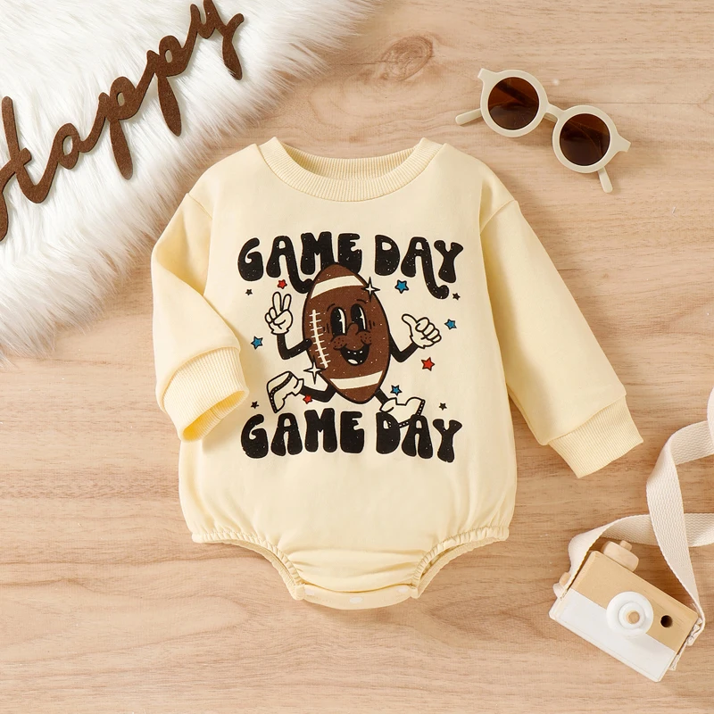 

0-18M Infant Baby Girls Boys Romper Letter Rugby Print Round Neck Long Sleeve Jumpsuits Spring Autumn Winter Casual Bodysuits