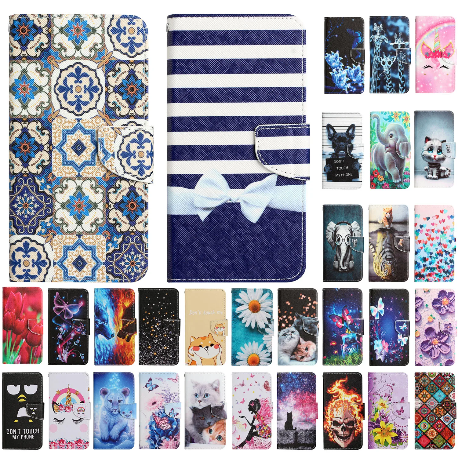 

Colored Flower Cat Painted Card Slot Wallet Flip Cases For OPPO A54S A54 A74 A16 A16S A96 4G 5G Phone Cover Bags Fundas