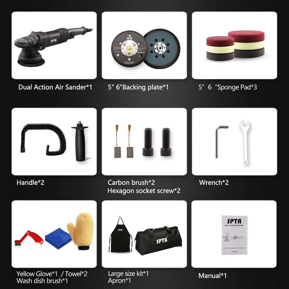 Купить Полировальная машинка SPTA, 5 дюймов, 780 Вт, с щеткой для очистки