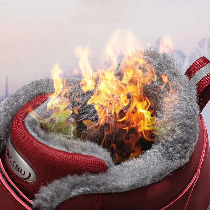 Men Boots Winter Plush Leather Couple Sneakers Large Size Outdoor Warm Boots Casual Hiking Shoes Lace Up Hiking Boots Zapatos