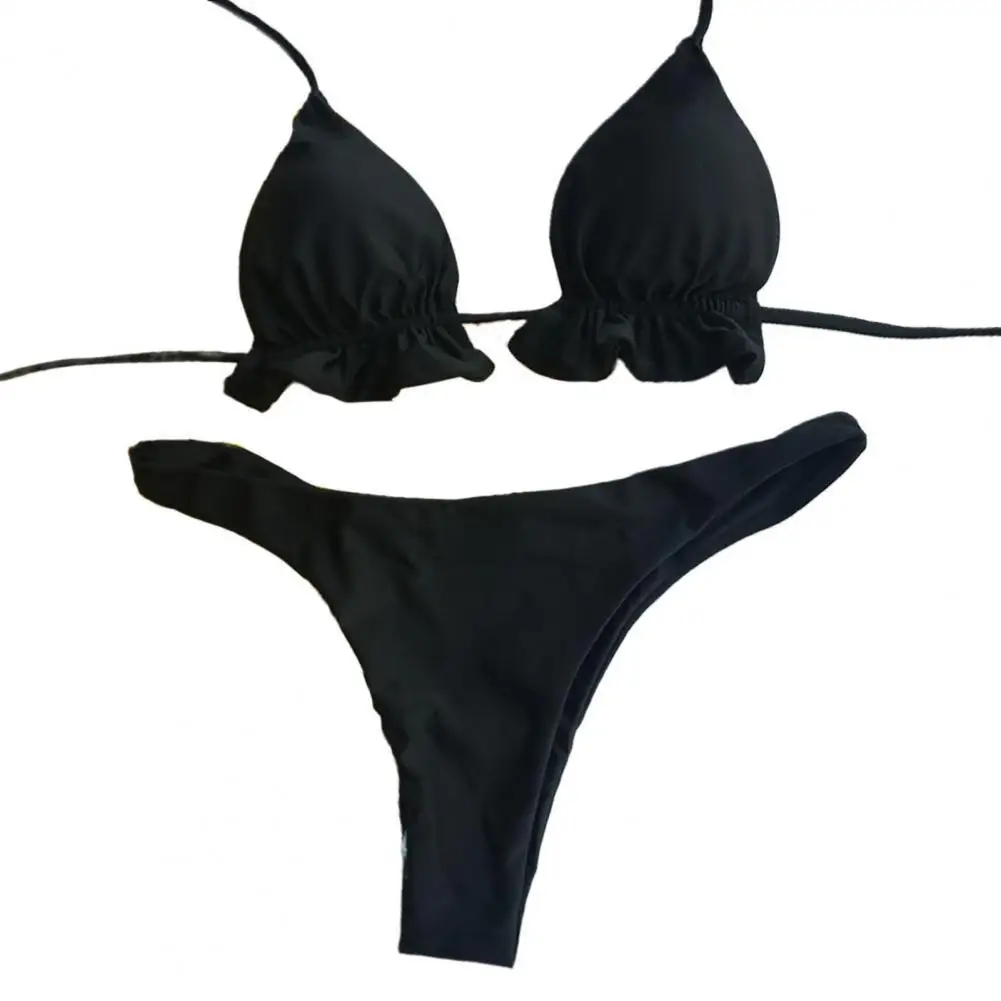 

Women's Swimsuit Bikini Push Up Ruffle Padded Bra Low Cut Thong Two Piece Bathing Soft Suit for Summer купальник 2022 новинка