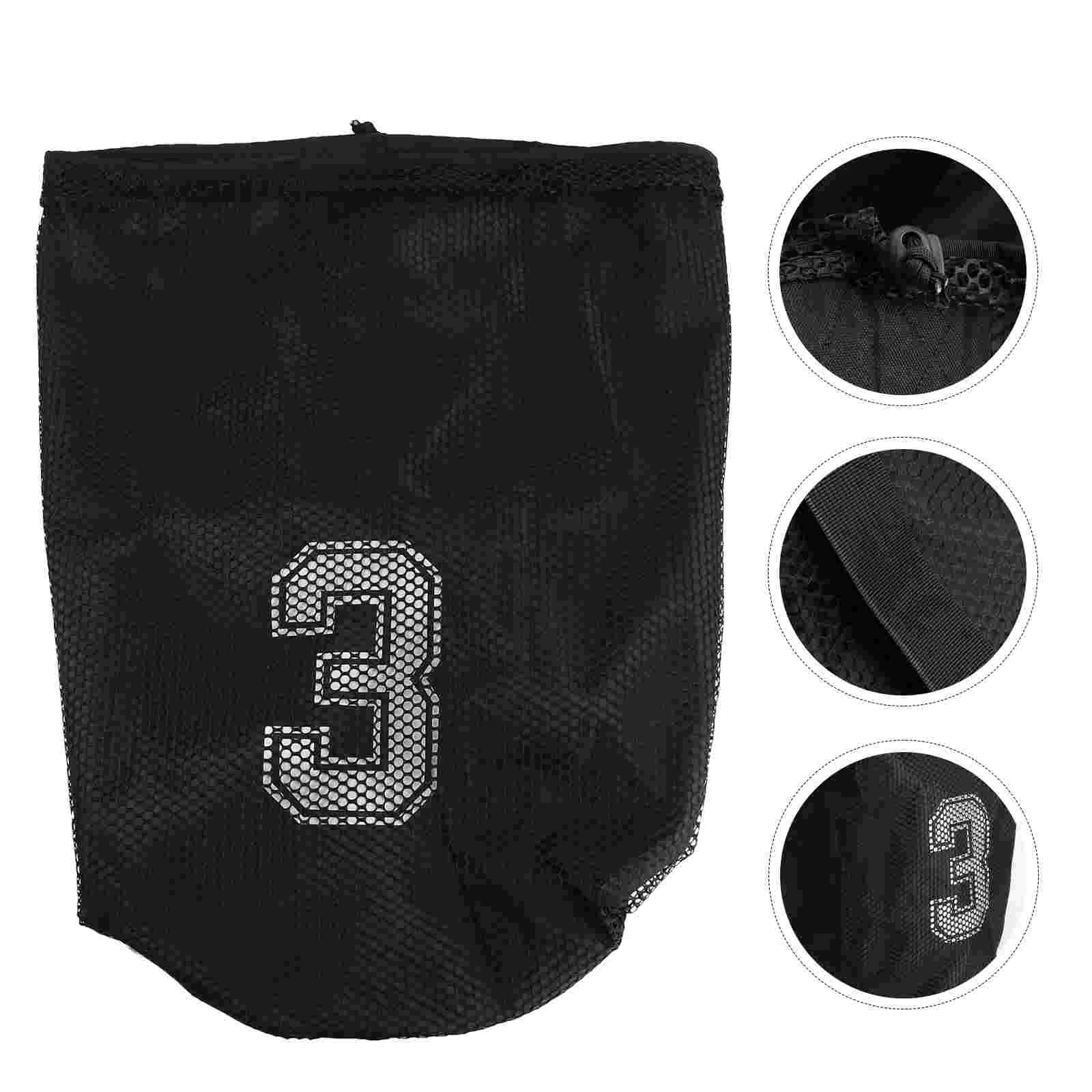 

Sports Bag Drawstring Mesh Backpack Holder Bag for Basketball Football Volleyball (Black)