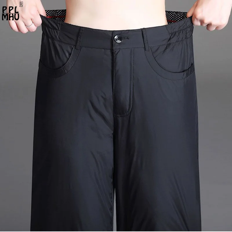 

Офисные женские эластичные хлопковые брюки с высокой талией, зимняя одежда, теплые рабочие мешковатые брюки, ультралегкие зимние широкие брюки для женщин