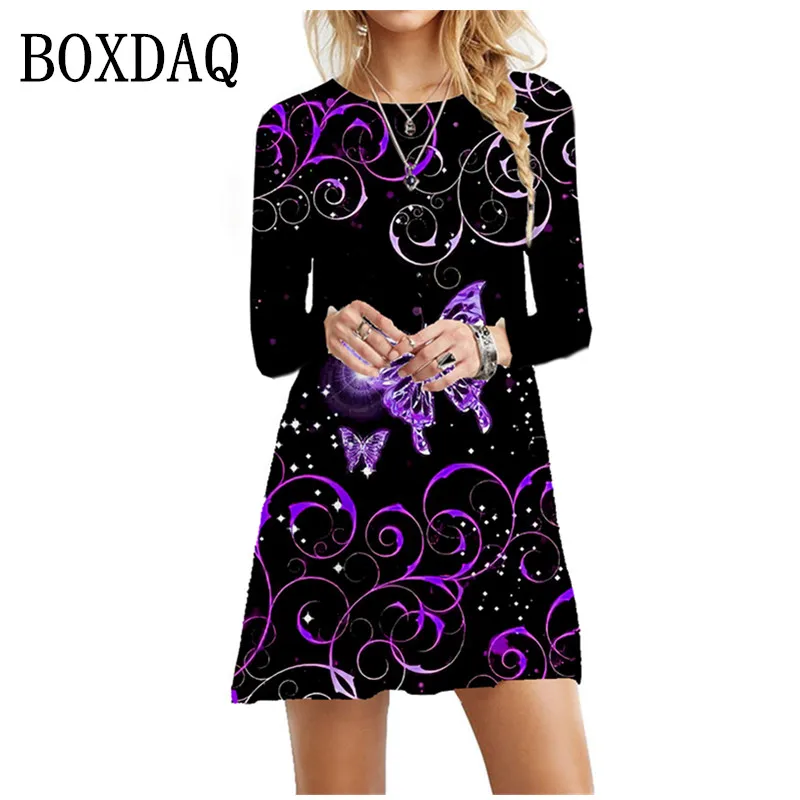 

Sweet Elegant Women Butterfly Print Dresses For Autumn 2022 Long Sleeve Loose Oversized Clothing Fashion Trend Ladies Mini Dress