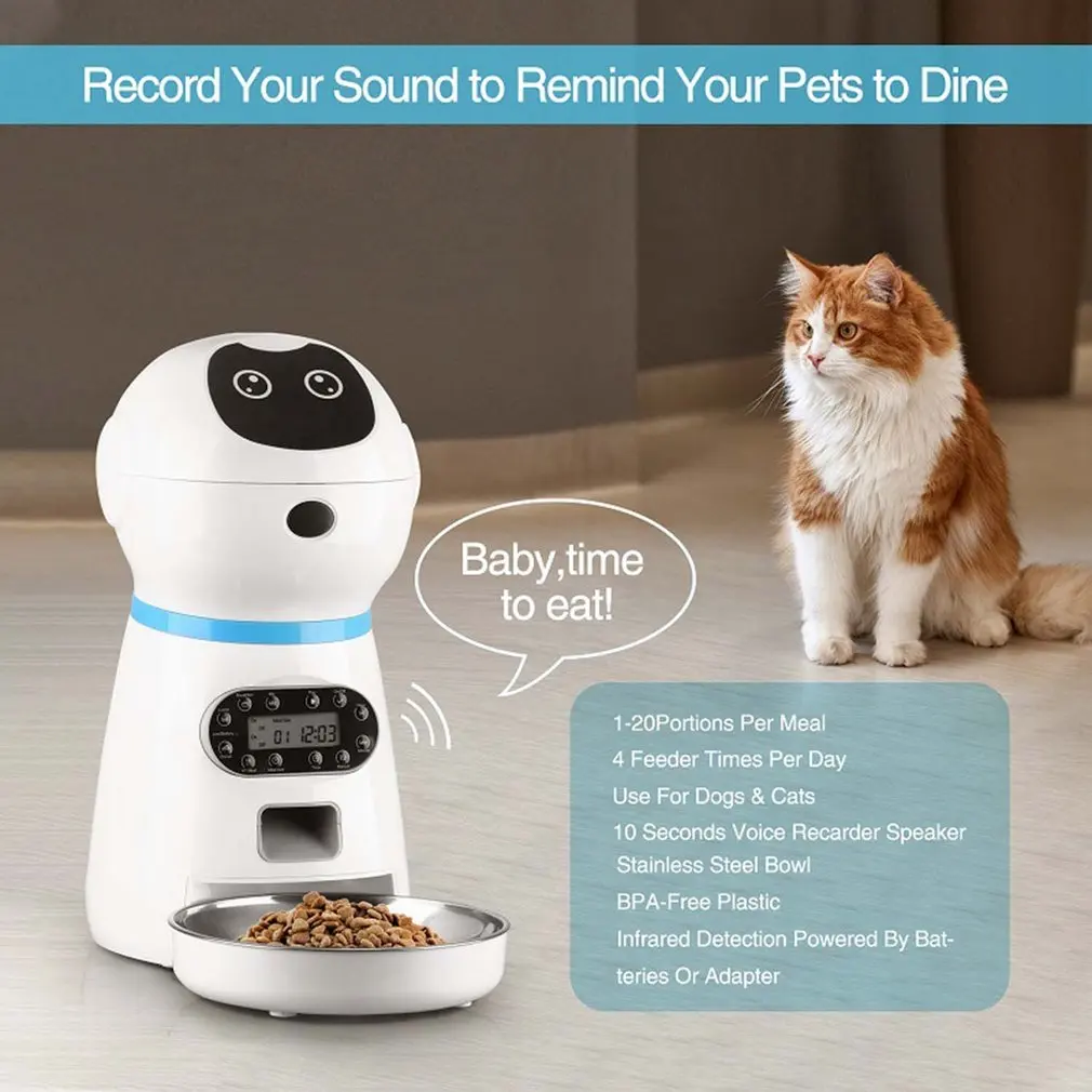 

New Smart Automatic Pet Feeder With Voice Record Stainless Steel LCD Screen Timer For Dog Food Bowl Cat Food Dispenser