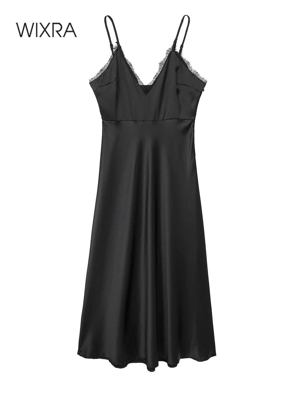 

Женское атласное платье на бретелях Wixra, черное однотонное платье без рукавов с v-образным вырезом и открытой спиной, летнее платье трапециевидной формы