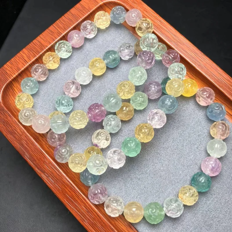 Натуральный браслет с круглыми бусинами Macaron цветной флюорит прямые продажи