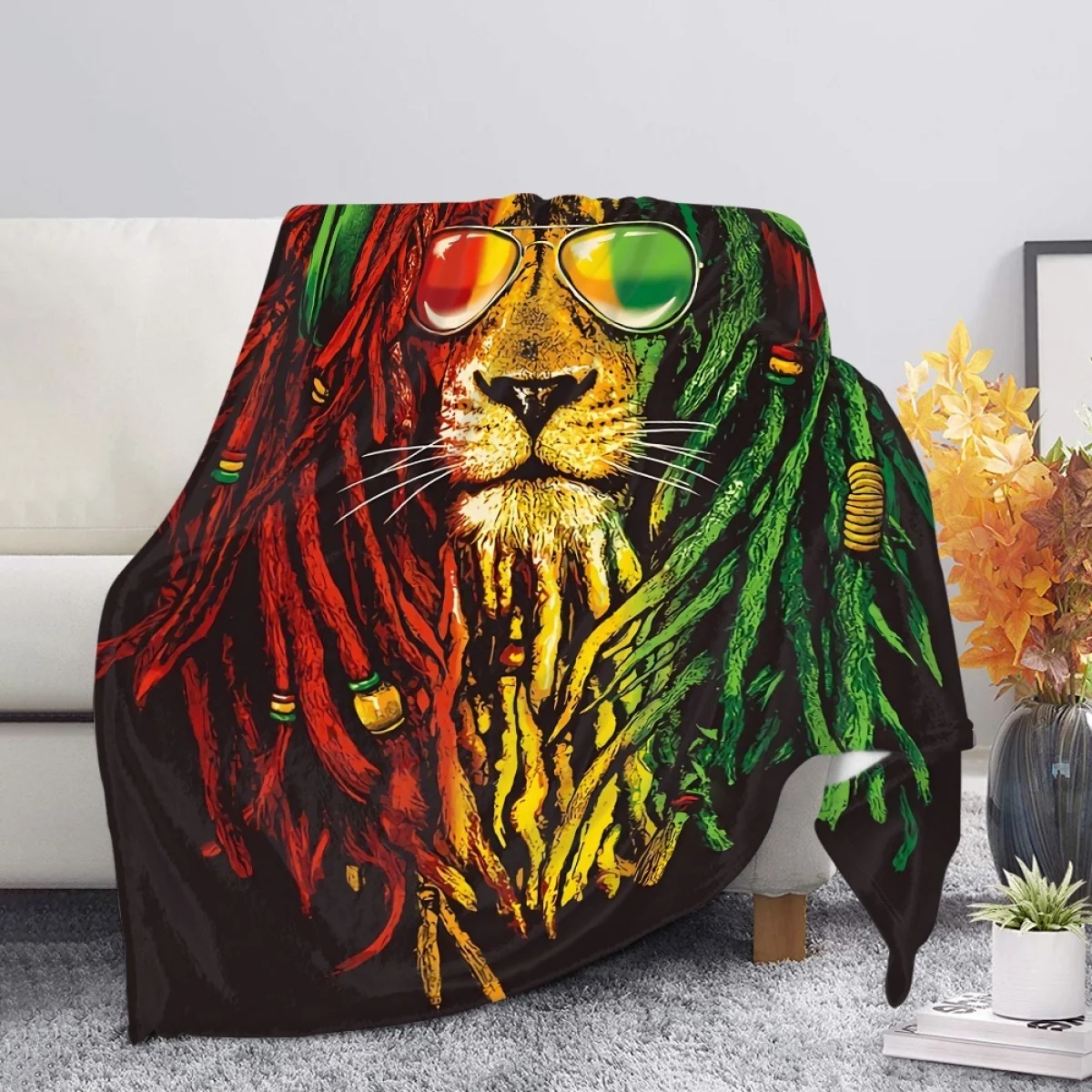 

Lion Of Judah Rasta Jamaican Warm Soft Fleece Blankets Unique Birthday Gifts for Men Women Home Sofa Car Nap Cozy Throw Blanket