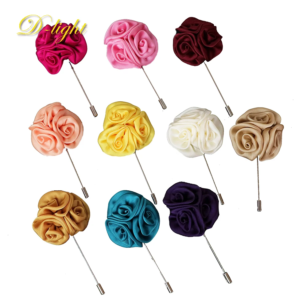 

Classic Gentleman Three Rose Flower Brooch Solid Color Polyester Fabric Men's Suit Wedding Party Gown Lapel Pin Accessories Gift