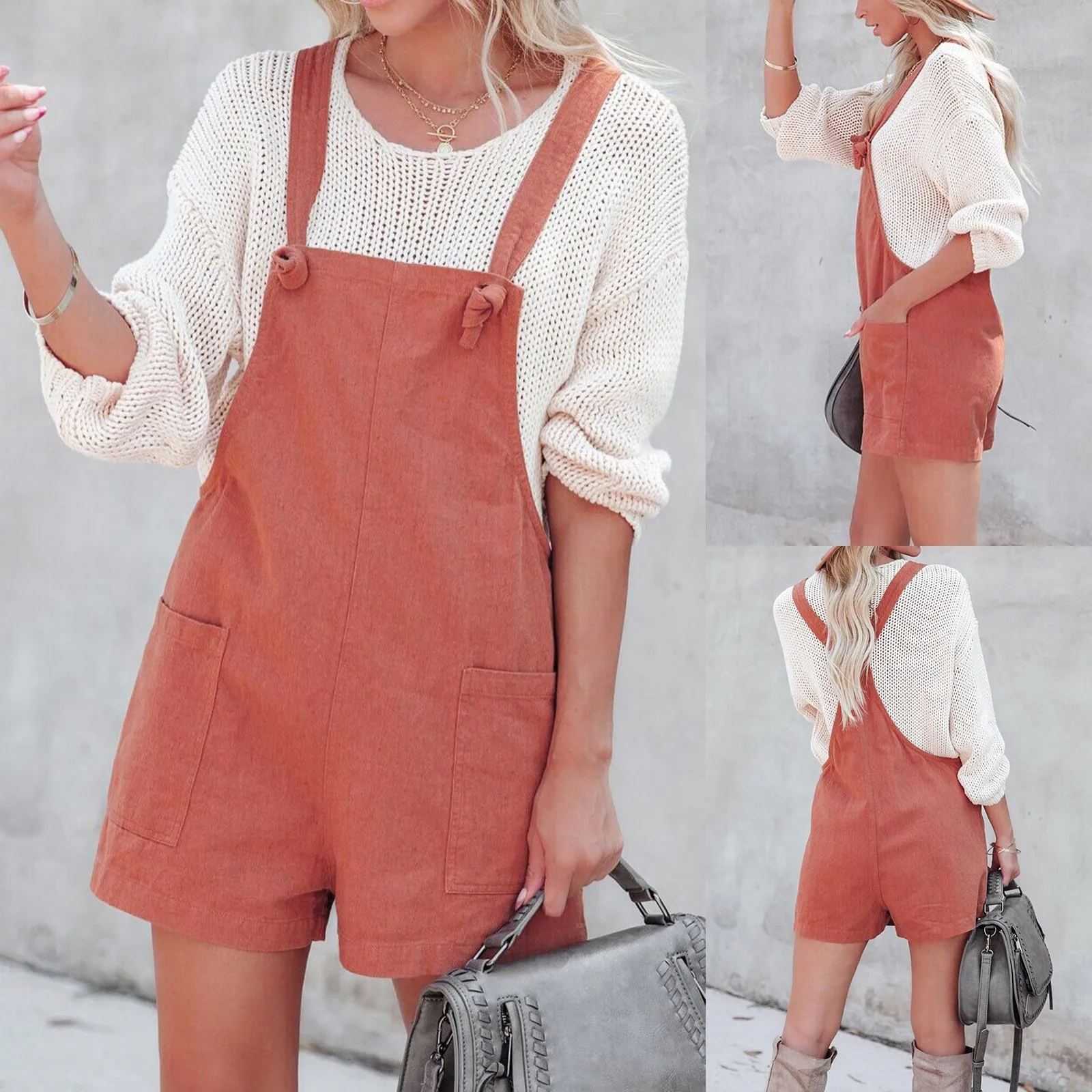 

Cotton Linen One-piece Comfortable Overalls Solid Color Buttons Casual Women's Shorts Vintage All-match Rompers Strap Loose Jump