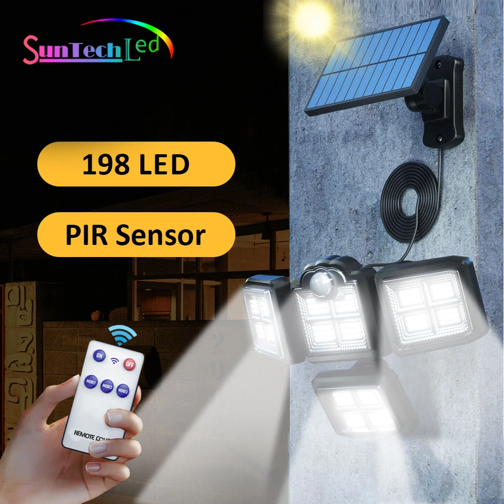 

Уличный светильник на солнечной батарее, с 4 головками, 198 светодиодов/COB