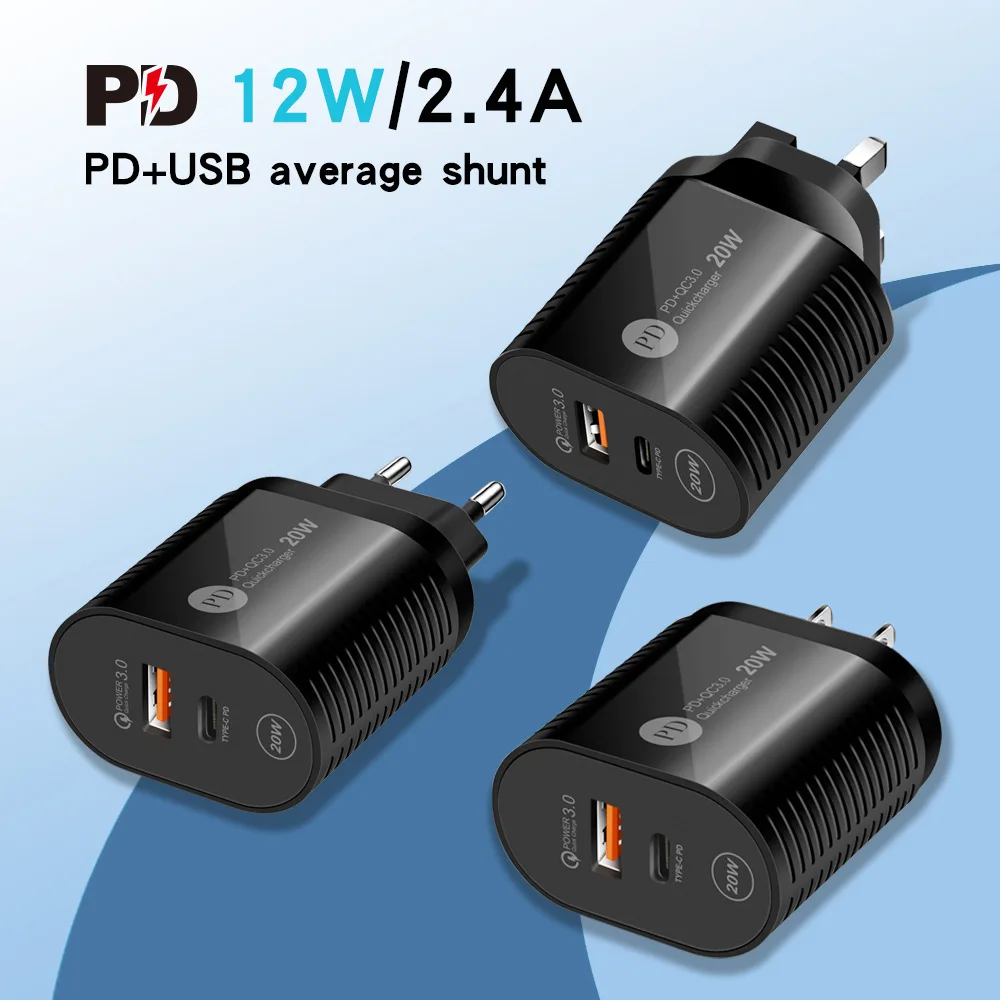 

PD12W Mobile Phone Charger for IPhone 12 13 Pro Max Smartphone 5V 2.4A Fast Charging Type-c USB Chargers Head for Airpods Xiaomi