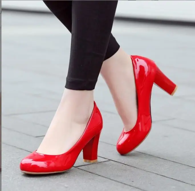 

New Fashion Women Pumps Shoes Shallow Block High Heels Shoes Ladies Sweet Thick with round head Wedding Working Party Shoes