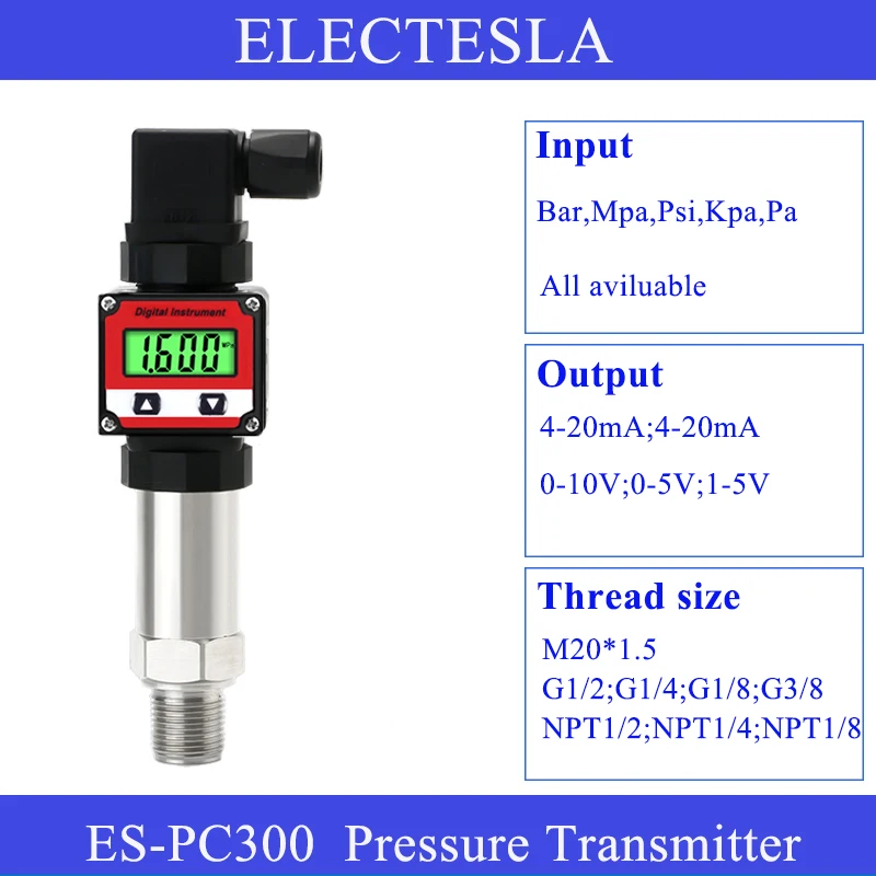 

LCD Display Pressure Transmitter 24VDC 4 to 20ma Liquid Oil Air Water 3000Psi Pressure Transducer g1/4 Pressure Sensor