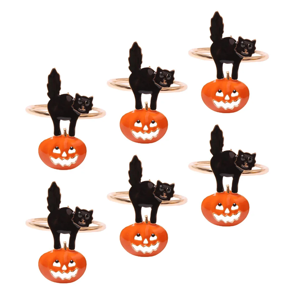 

6 Pcs Exquisite Napkin Rings Black Dining Table The Cat Alloy Buckles Metal Wreath Paper napkins decorative
