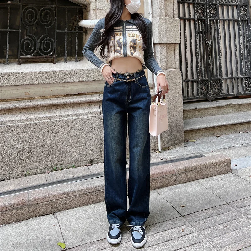 Streetwear Straight Leg Jeans Woman High Waist Y2k Women's Pants Korean Fashion Female Clothing Newjeans Denim Baggy Vintage