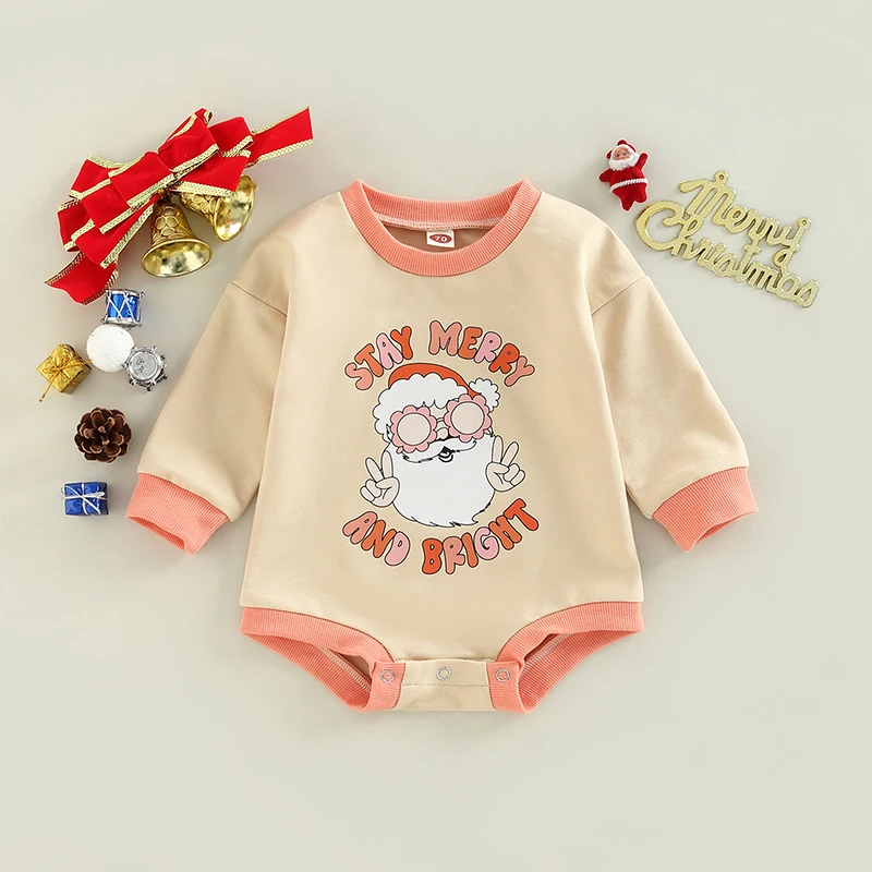 

Infant Baby Christmas Bodysuits Santa Claus Letter Print Long Sleeves Round Neck Jumpsuit for Boys Girls 0-24 Months