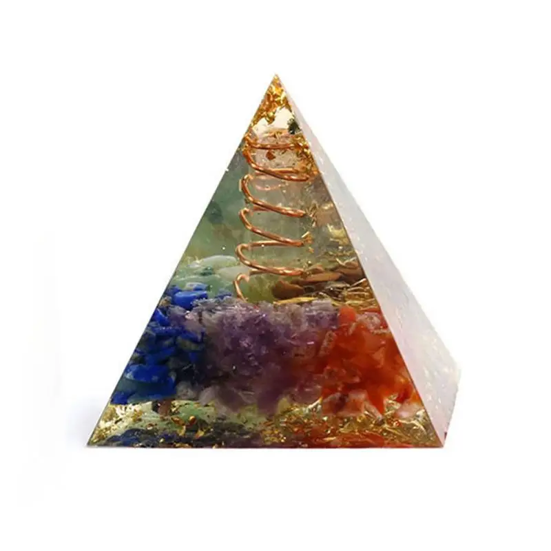 

Pyramid Seven Chakras Natural Stone Orgonite Energy Crystals EMF Protection Original Home Office Decor Resin Reiki Gift