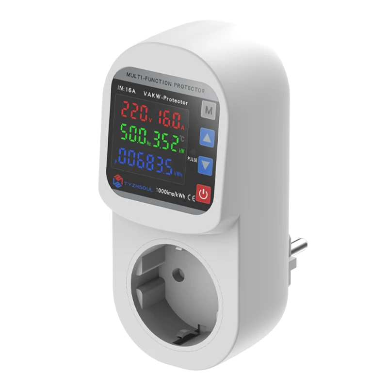 Защита от напряжения и тока, защита от перенапряжения и пониженного напряжения, 16 А, регулируемая вилка европейского стандарта, защитная пленка, таймер