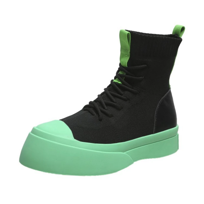 

Женские эластичные ботинки с высоким верхом, Новинка весна-осень 2022, модная дышащая вязаная повседневная обувь на толстой подошве, женские ...