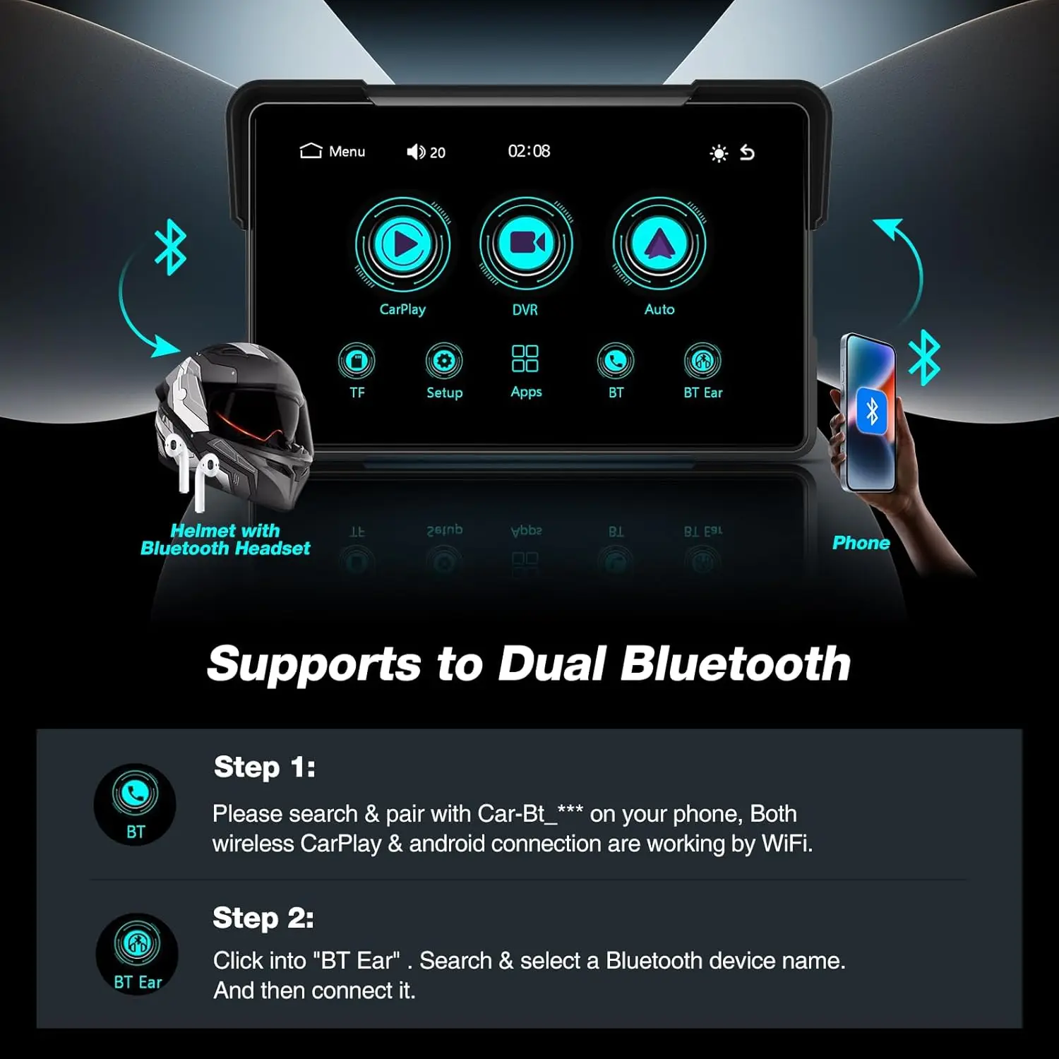 7-дюймовый 2K мотоциклетный видеорегистратор Carplay GPS-навигатор Портативный умный