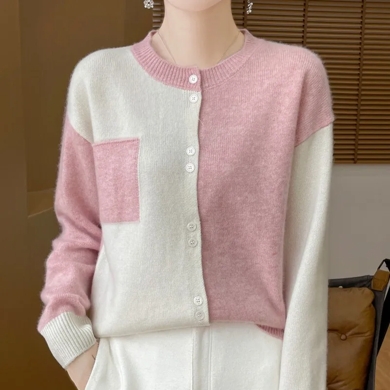 Новый хит продаж женский кардиган с круглым вырезом свитер из 100% чистой шерсти