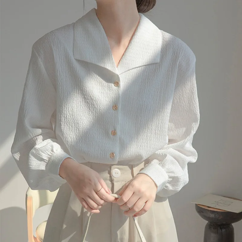 Женская Офисная Рубашка С Длинным Рукавом Элегантная Белая Свободная Блузка