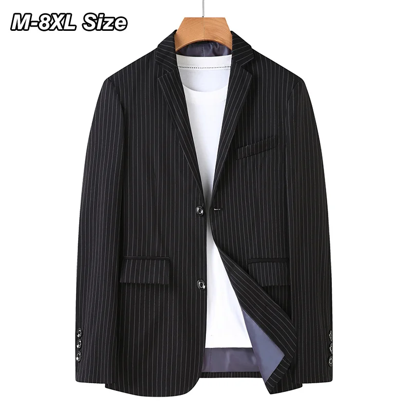 

Plus Size 6xl 7xl 8xl Men's Blazer Business Casual Stripes Suit Jacket Autumn Coats Office Wedding Dress Oversize Brand Clothes