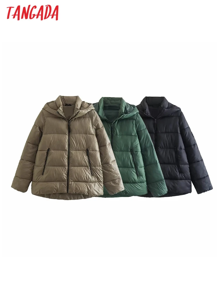 

Tangada Women Solid Elegant Oversize Hood Parkas 2022 Winter Female Designer Coat Overcoat 4M155