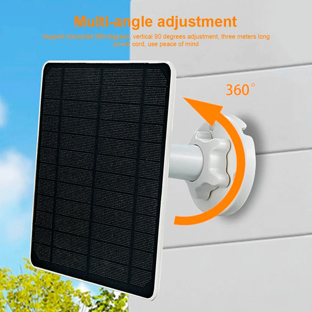 5V 5W Solar Panel with 360-Degree Adjustable Mounting Bracket 9.8 FT Cable USB/Type C/DC Ports for Security Camera Cells Charger