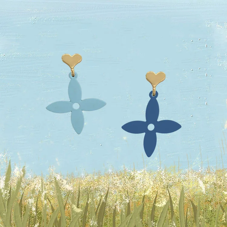 

Синие серьги, Асимметричные цветные серьги-гвоздики в виде цветка, простые и маленькие серьги в Корейском стиле, шикарные серьги-подвески, ю...