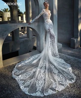 wedding dress mermaid deep v neck neckline full sleeves with long open back custom made plus size bride gown vestidos de novia