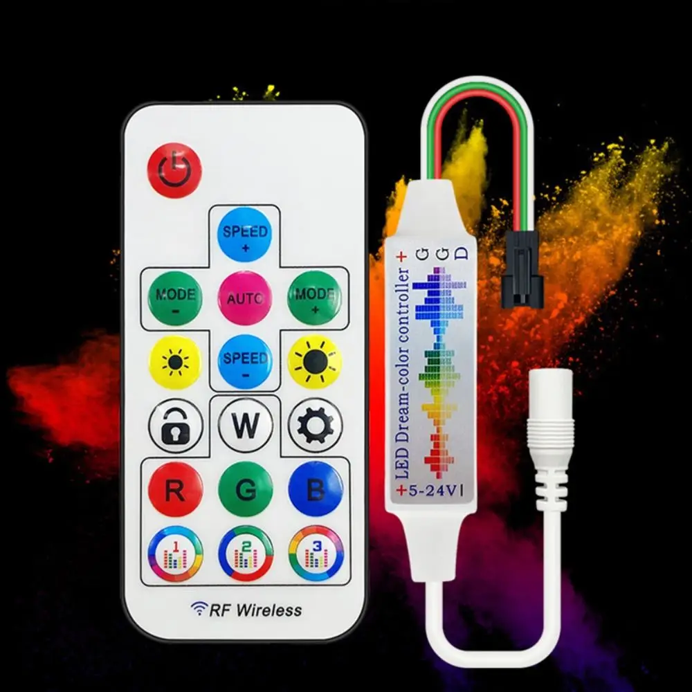 Фото Адресный музыкальный светодиодный контроллер 3-контактный DC5-24V RGB светодиодные ленты DC/USB 17 клавиш для WS2812B WS2811 5050 №5