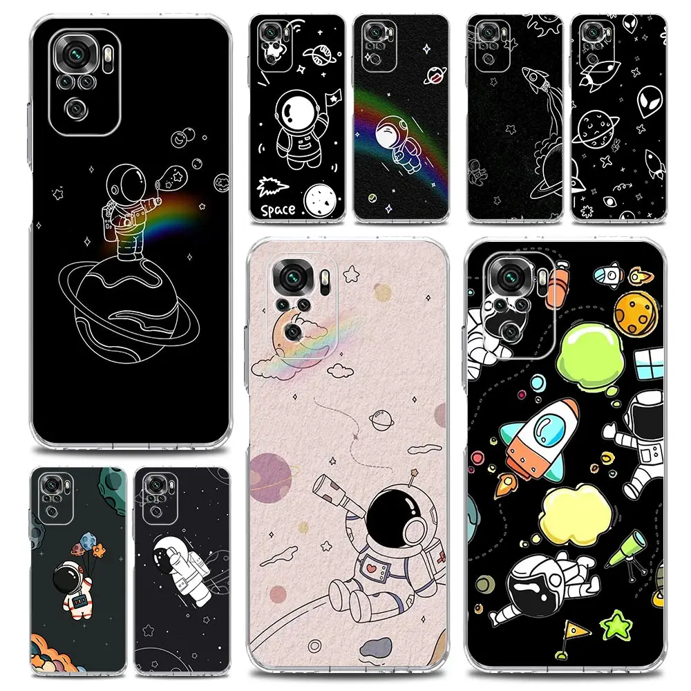 

Retro Astronaut Phone Case For Xiaomi Redmi Note 12 11 9S 9 8 10 Pro Plus 7 8T 9C 9A 8A K40 Gaming Silicone Clear Cover Coque