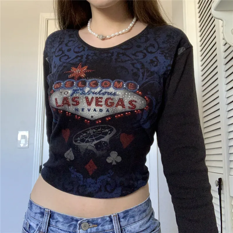 

Женская Винтажная Футболка с принтом, длинным рукавом и принтом