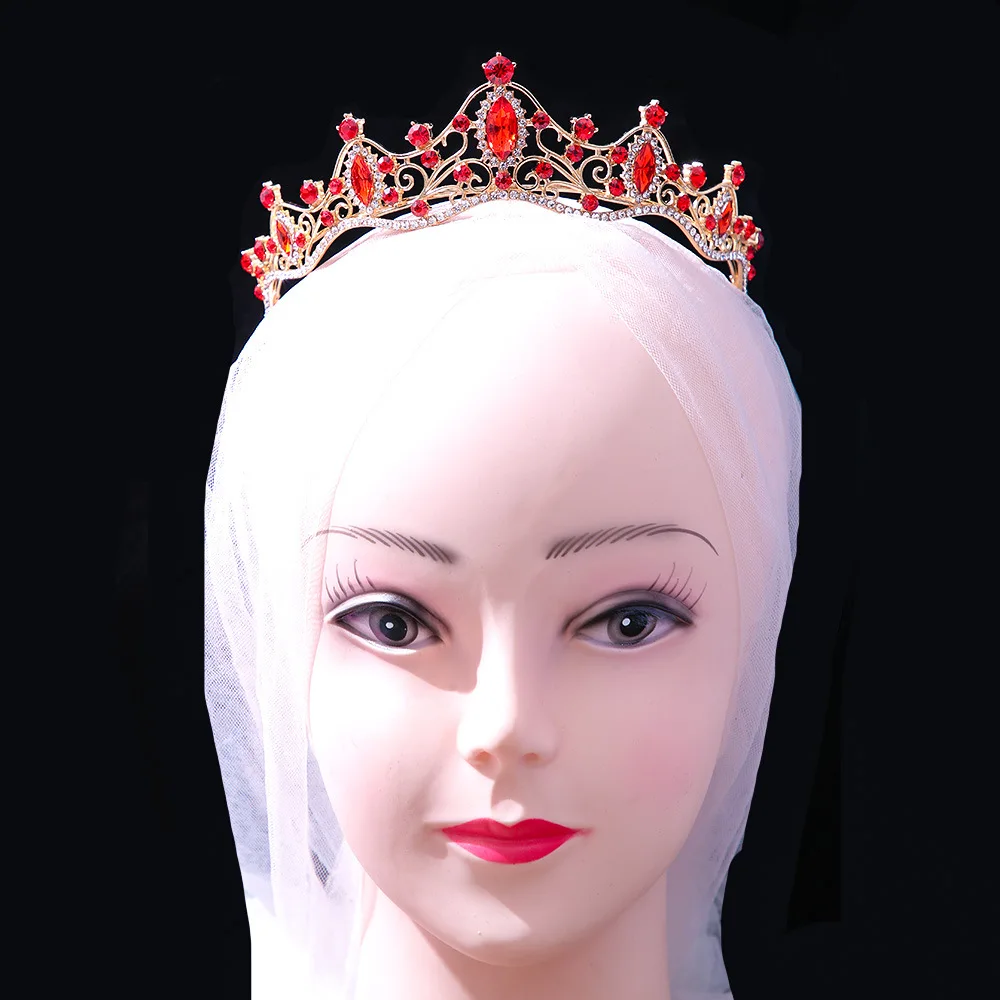 Fashion Simple Pink Crystal Wedding Crown Bridal Headpiece Women Baroque Rhinestone Tiaras Bride Party Crowns Hair Accessories images - 6