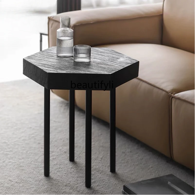 Скандинавский черный боковой столик из массива дерева 0 5 м японский шестигранный