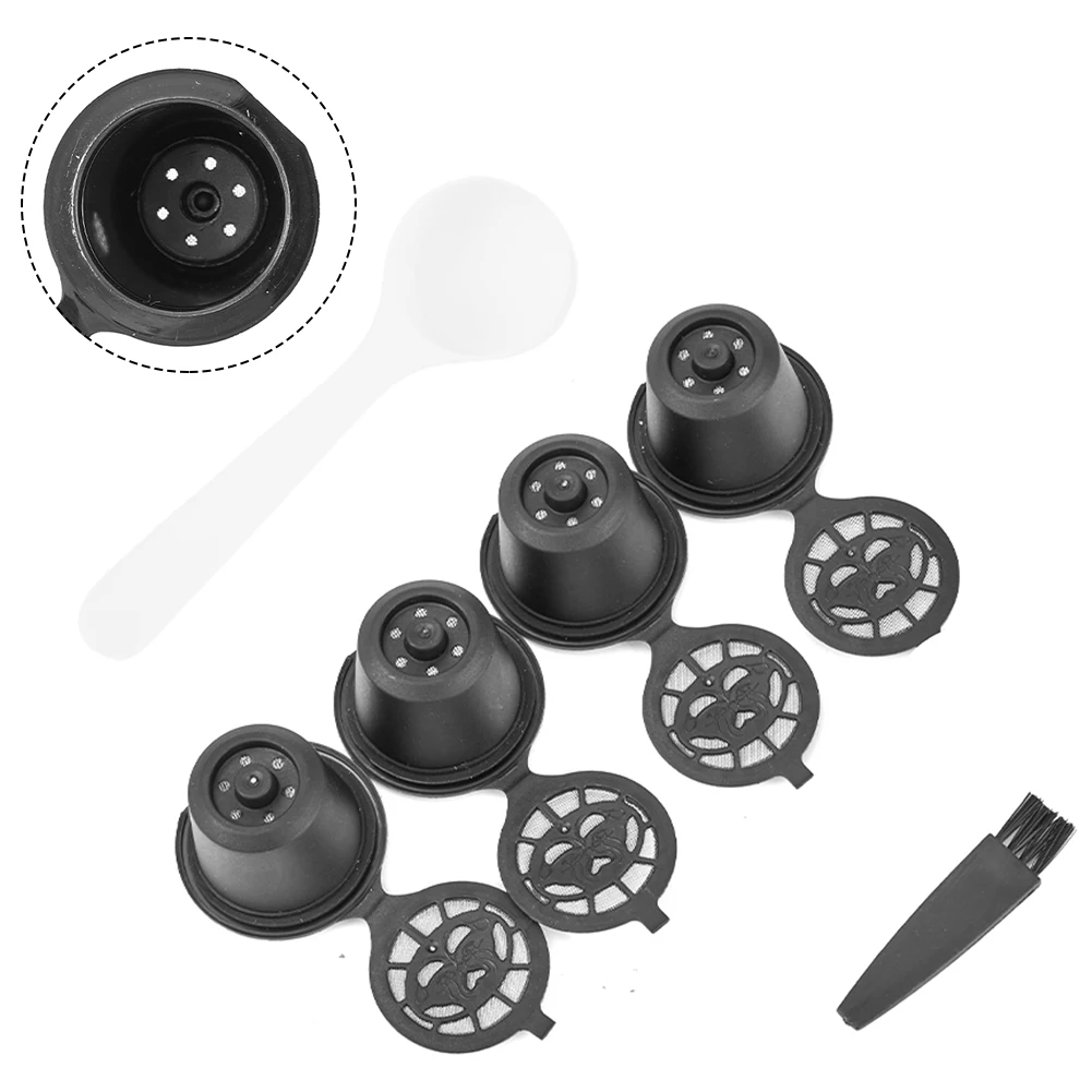 

4pcs Refillable Reusable Coffee Capsules Pods For Nespresso Machines Reusable Filter With Spoon Brush Coffee Pods For Nescafe