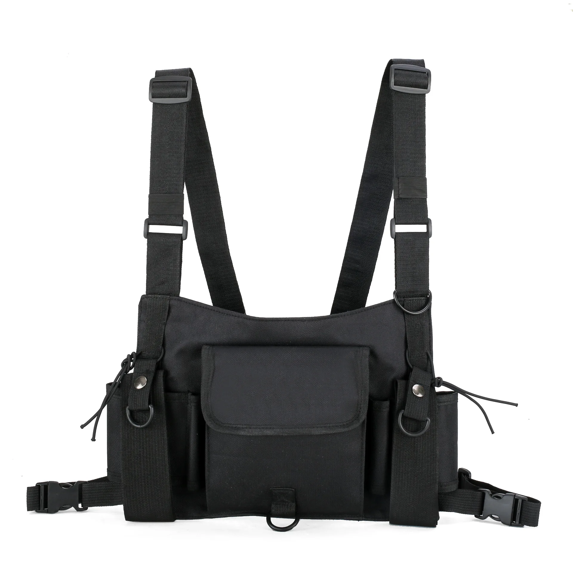 

Functional Unisex Tactical Multi Pocket Chest Bag Women Men Fashion Hip Hop Vest Streetwear Bag Waist Pack Black Chest Backpack