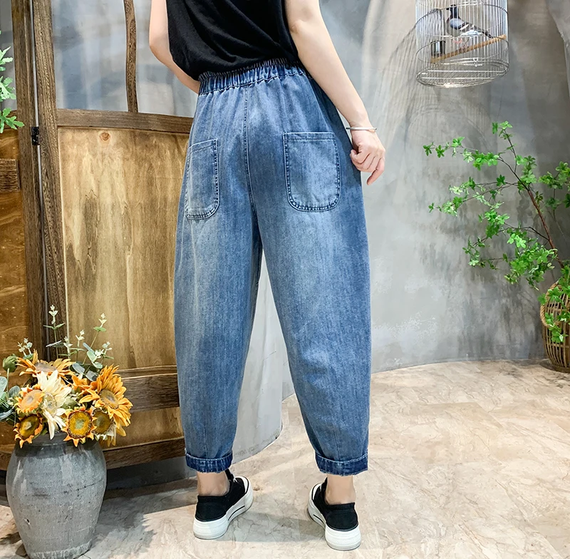 2023 Spring Summer Thin Loose Jeans Women Cartoon Pattern Harem Pants Cropped Pants High Waist Casual Pants Female Baggy Jeans