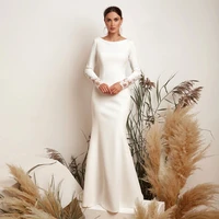 elegant formal wedding dresses for bride civil white bridal gown long sleeves with lace scoop neck floor length simple vestidos