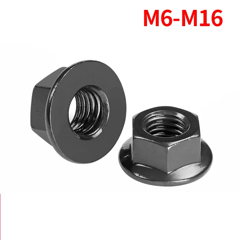 Высокопрочная Шестигранная Фланцевая гайка, класс 10, стандартная черная мелкая резьба, гладкая гайка с плоским дном M6x1.0/M8x1.25/M10x1.5/M12x1.75
