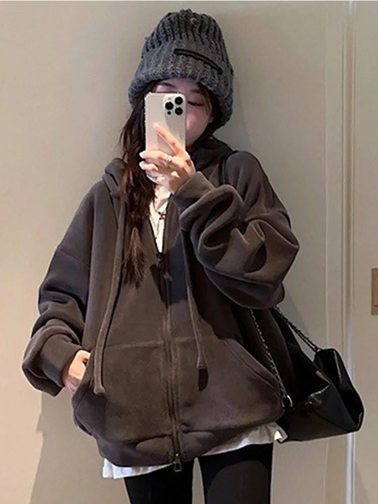 La Chabell темно-серая толстовка с капюшоном для женщин 2024 осень и зима новая