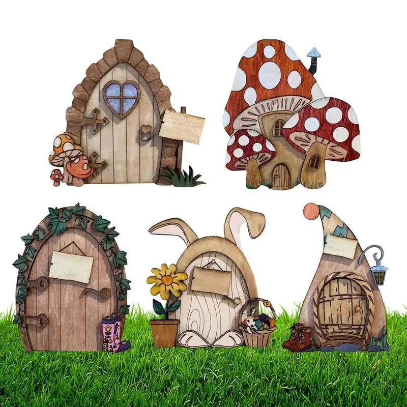 

Gnome Door Fairy Gnome Home Miniature Tree Stump Decor Gnome Door Set Garden Art Outdoor For Kids Window Miniature Fairy Garden