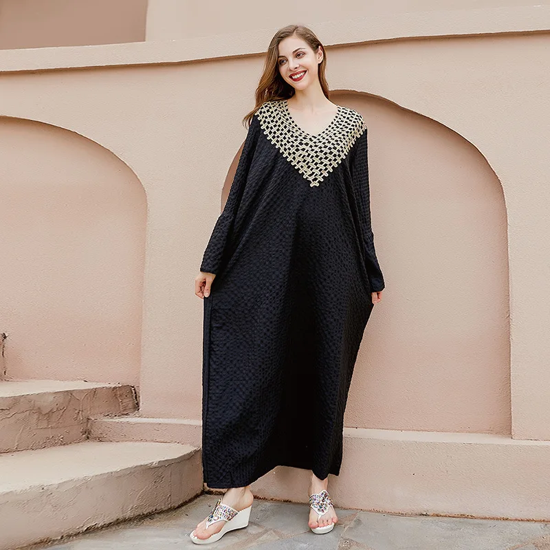 Plus Size 5XL Abayas for Women Turkish Abaya Dubai Muslim Fashion Caftan Dress V Neck Solid Loose Islamic Clothing